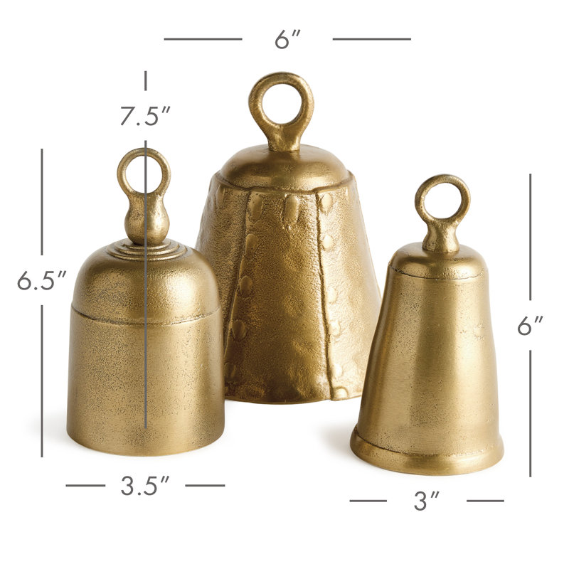 Ahren GRANDE BELLS, ensemble de 3, 7.5" H x 6" W x 6" D, Gold, 3