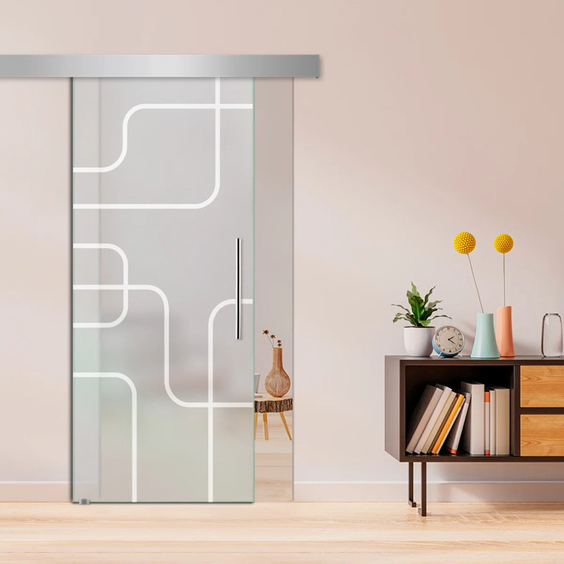 Porte de grange en verre avec quincaillerie d'installation, 36 po x 81 po, Remise gauche