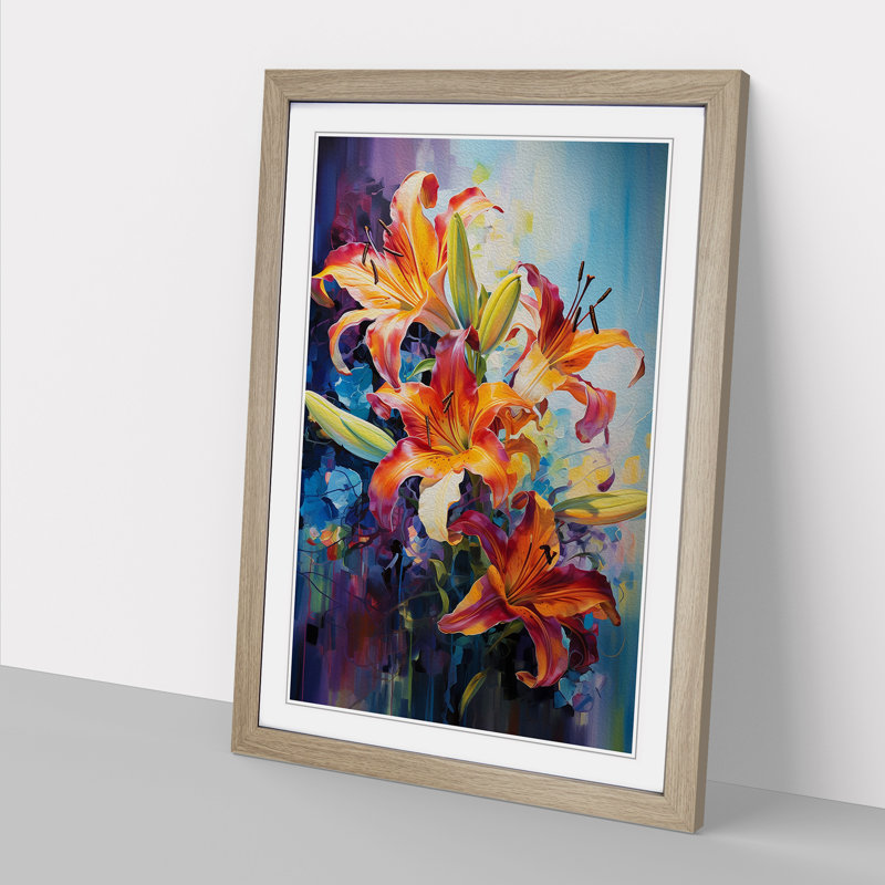 Lily Flower Action Painting No.4 - Framed Print, Oak, 64cm H x 46cm W x 2cm D
