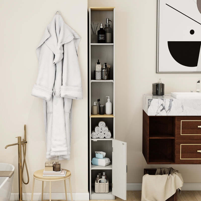 Armoire de rangement haute et mince, armoire de salle de bain étroite étroite à 6 niveaux avec 1 porte et 2 tablettes réglables, étagères de rangement pour bibliothèque, armoire de rangement pour CD et DVD