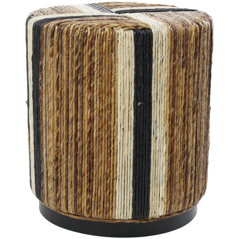 Sanjaya Banana Leaf Handmade Linear Wrapped Side End Brown Accent Table with Cream and Black Stripes