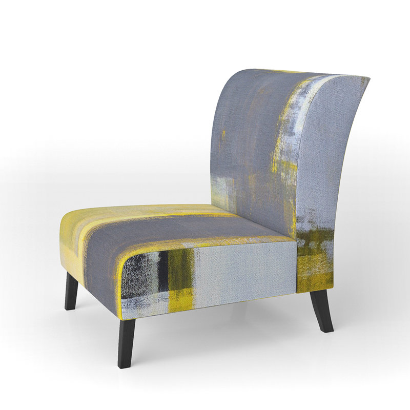 Grey and Yellow Blur Abstract - Mid-Century Upholstered Slipper Chair