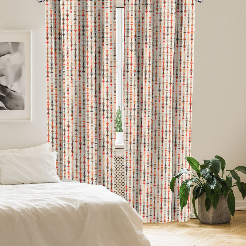 Alcott Hill® Geometric 4-Panel Curtains, Vintage Oval Pattern, Orange Peach Red, 56"W x 63"L