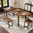 5 Piece Extendable Dining Table Set for 4-8 with Benches & Stools, Space-Saving Kitchen Set-1718507413-1718507409-1718507408