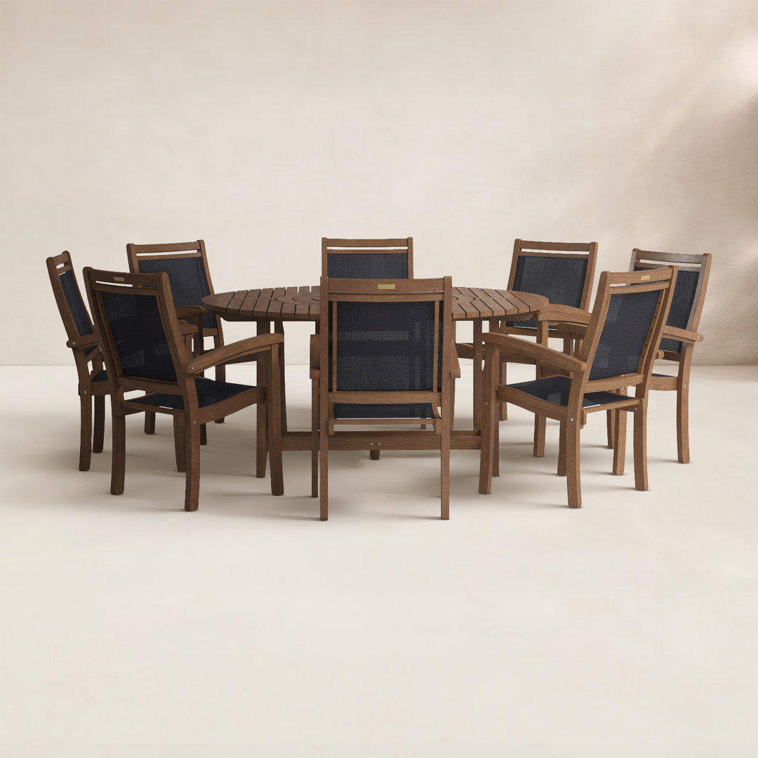 Fleur 8 - Person Wood Patio Dining Set with Round Table Birch Lane™