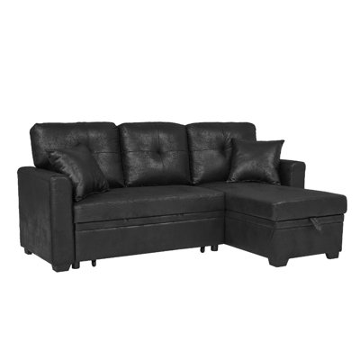 Convertible Sleeper Sectional Sofa, Olive Green Breathable Fabric L-Shaped Modular Couch with Pull-Out Bed, Reversible Chaise, Storage & Small Space Solution