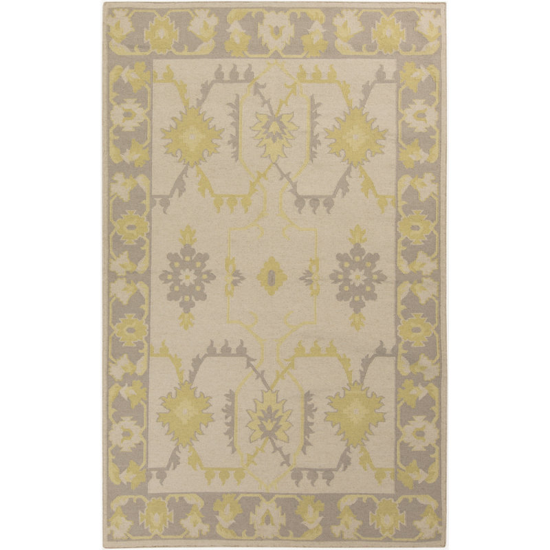 Tapis mauve / beige / jaune en laine tissé à la main Wellsville, Rectangle 3 pi 6 po x 5 pi 6 po