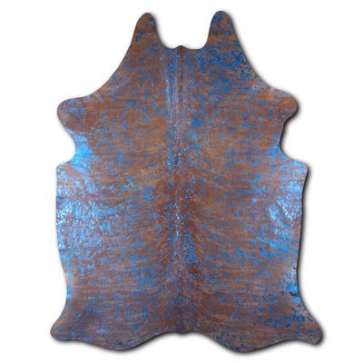 Tapis en cuir de vache bleu métallique personnalisé