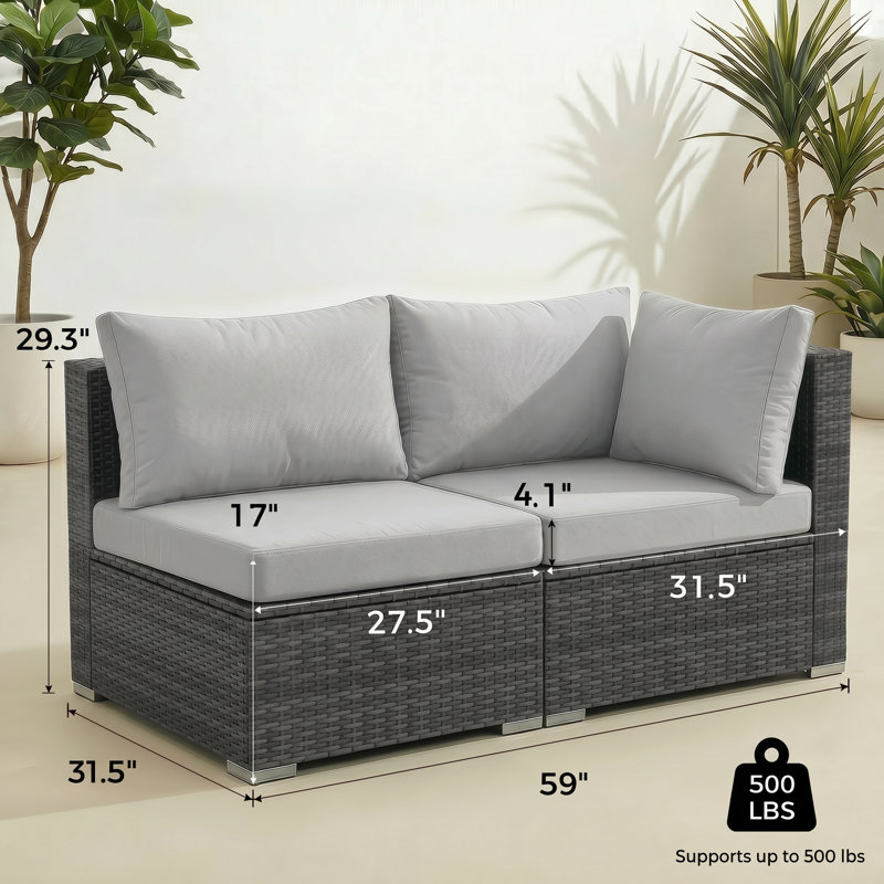Ensemble de conversation pour patio 4 personnes avec coussin, Coussin gris clair / structure grise