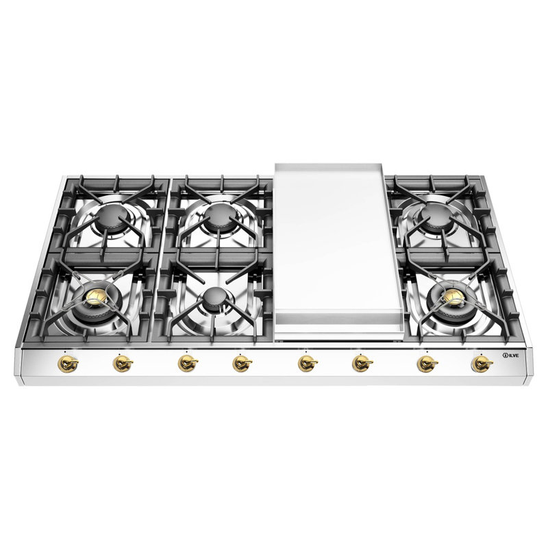 ILVE Nostalgie II 48 inch Built-In Gas Cooktop with Griddle, in Stainless Steel, Natural Gas