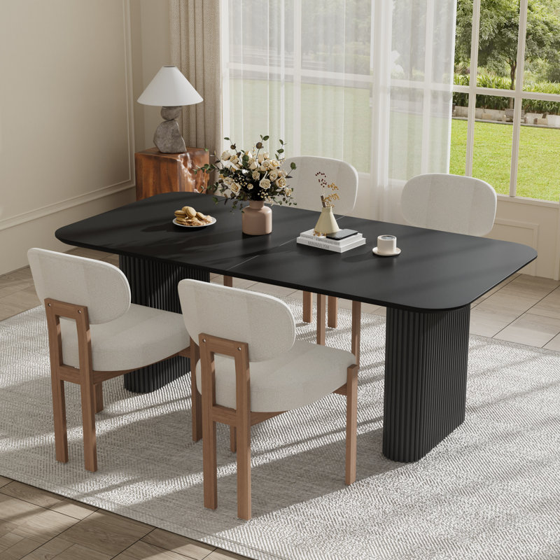Ensemble de table de salle à manger 70,9 po, 5 Pieces: Table, 4 Chairs, Noir, Beige