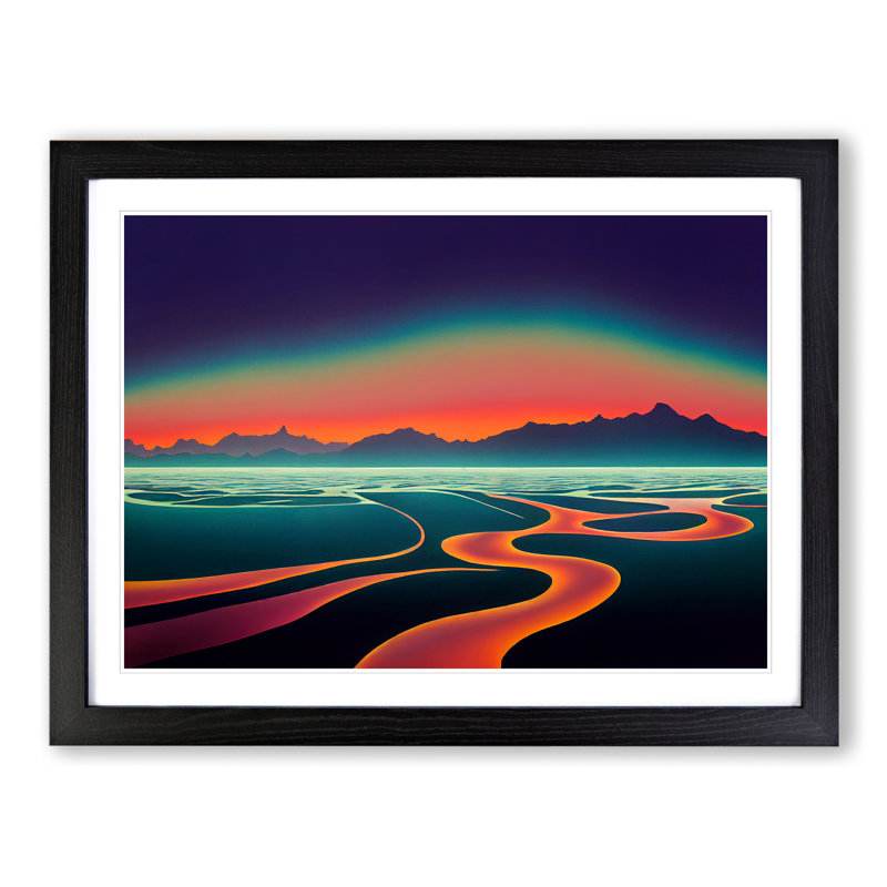 Mountain Lake Sunset Abstract - Framed Print, Black Framed, 46cm H x 64cm W x 2cm D