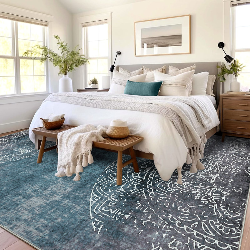 5x7 Machine Washable Rugs for Living Room Modern Abstract Rugs Distressed Ombre Rugs with Rubber Backing Soft Stain Resistant Thin Rugs for Bedroom