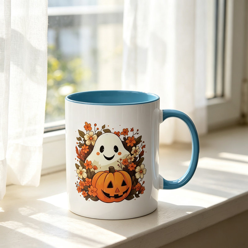 Festive Ceramic Mug with Cute Pumpkin Design - Perfect for Halloween or New Year Celebrations.