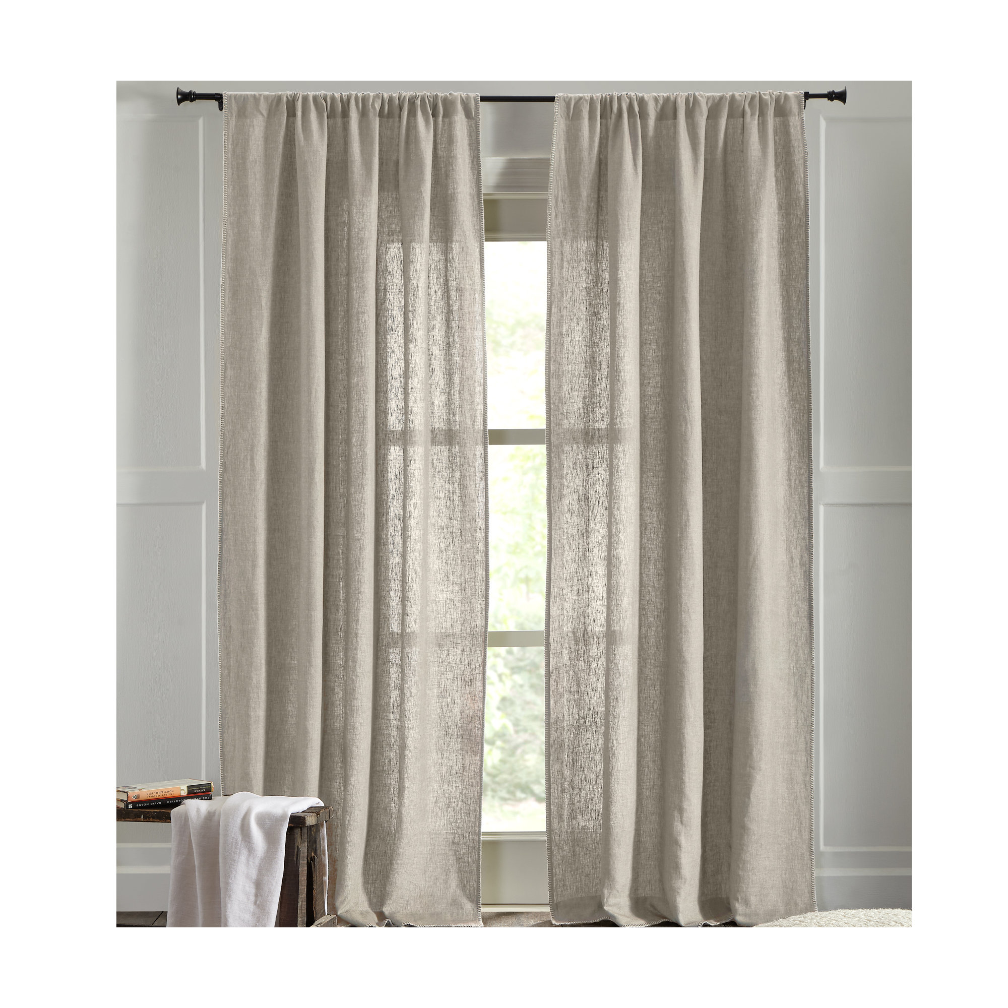 Brian Semi Sheer 100% Linen Curtain, 50" W x 120" L, Ivory