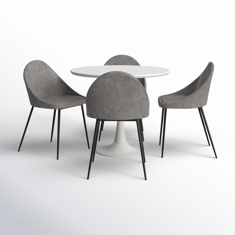 4 - Person Pedestal Dining Set, White, Honey Faux Leather