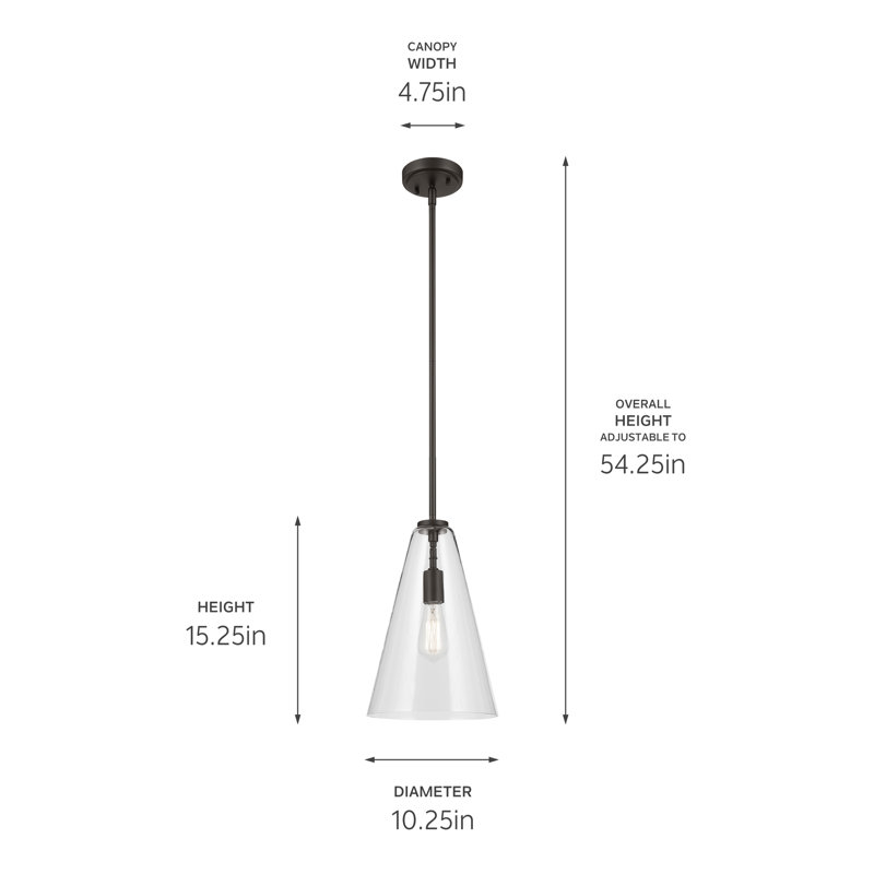 15.25" 1-Light Cone Pendant with Clear Glass, Bronze