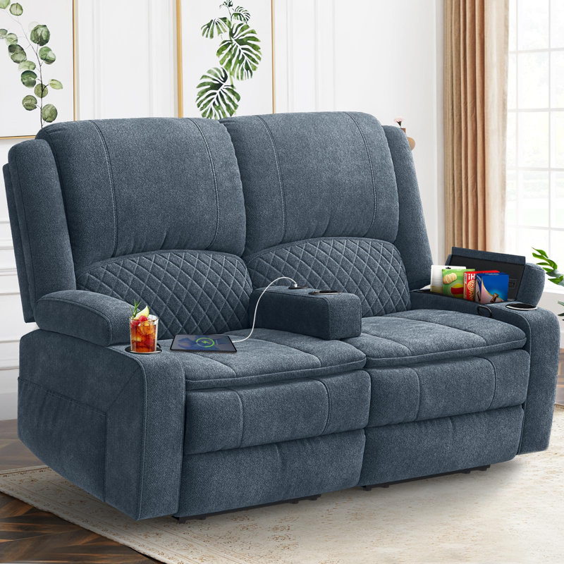 Loveseat Recliner Sofa, Velvet Loveseat With 2-Tier Cushions，Removable Armrest, Usb Ports, Cup Holders