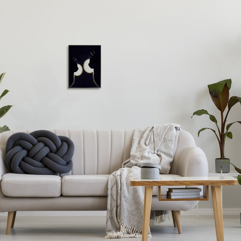 " Two Black Cats Silhouettes Nighttime Moonlight Animals " by Daphne Polselli, Midnight Black Framed Giclee