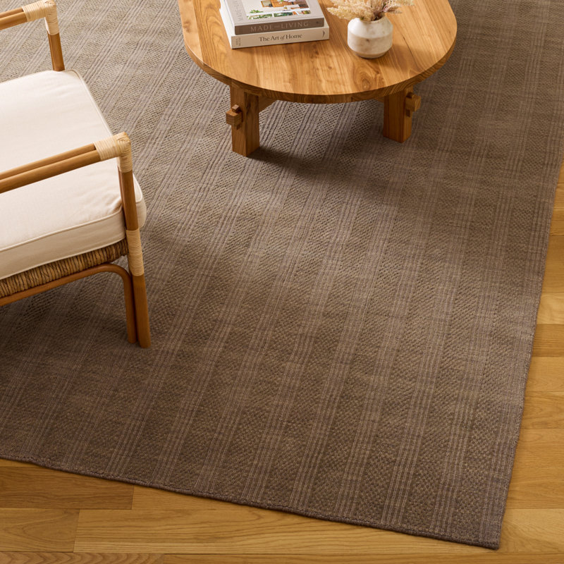 Laine tissée à la main Mirage Tapis d'intérieur en coton rayé, Rectangulaire 8 pi x 10 pi