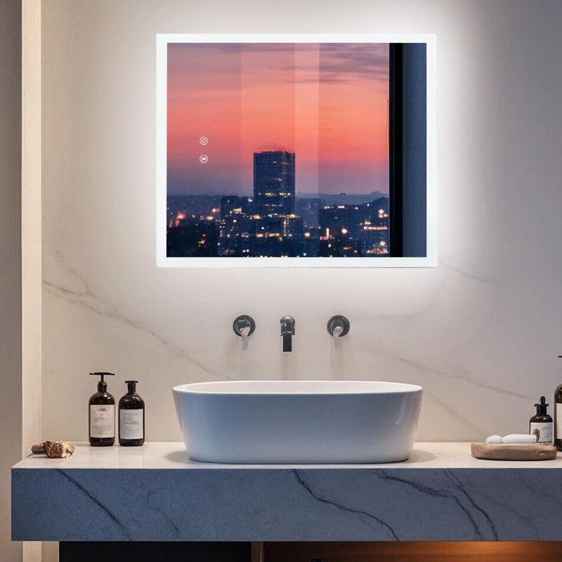 Led Bathroom Mirror With Backlit, 3 Colors Temperature & Dimmable Brightness Light Anti-fog Tempered Glass Bathroom Vanity Mirror