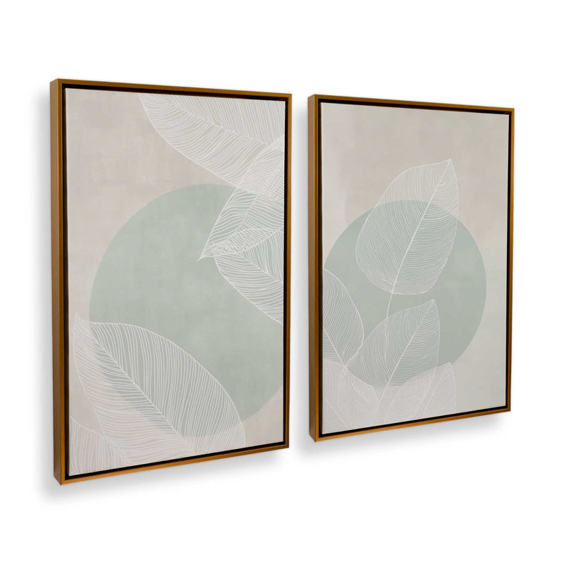 Ensemble de 2 impressions Soft Leaf Stillness, Cadre flottant doré poli, 30 po x 20 po