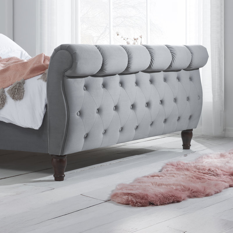 Danube Upholstered Sleigh Bed, Super King (6'), Grey
