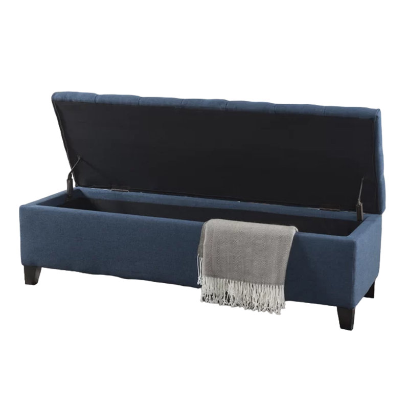 Banc de rangement en tissu Amalfi, Polyester bleu foncé, 17" H x 51" W x 17.5" D