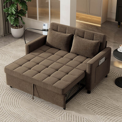 57" Convertible Loveseat Sofa, Pull-out Sofa Bed with Reversible Backrest Cushion & USB Ports for Living Room