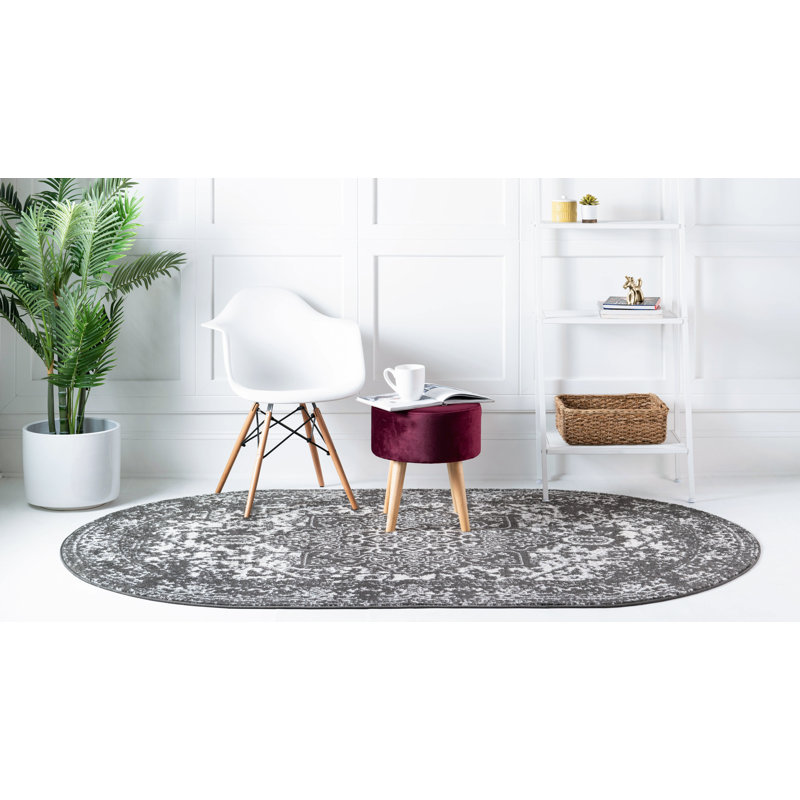 Tapis oriental gris foncé Edelie, Ovale 3 pi 3 po x 5 pi 3 po