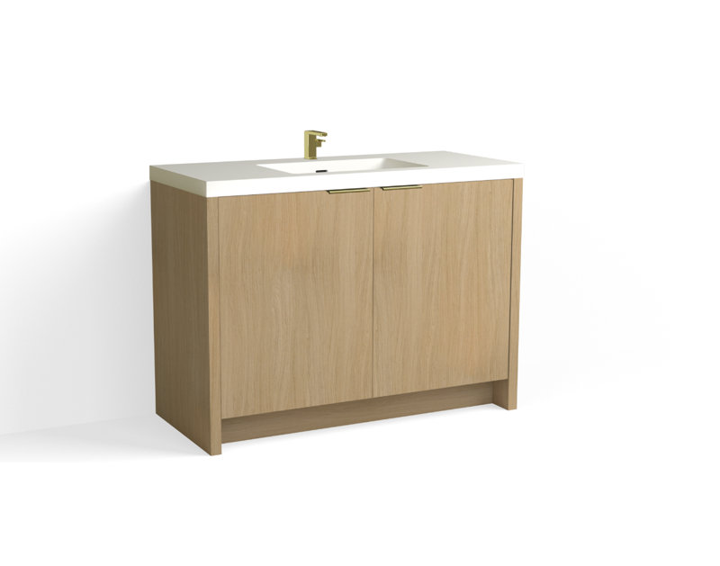 Mesa 48" W Freestanding Single Bathroom Vanity , White Matte, Biondo/Satin Brass, Single-Hole