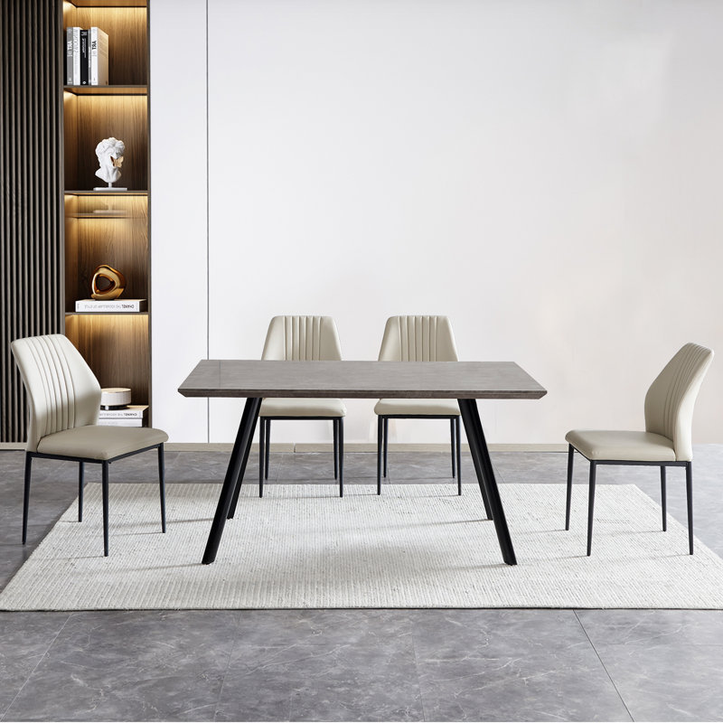 Isaure 5-Piece Rectangular Dining Table Set with MDF Table and 4  Dining Chairs, Beige