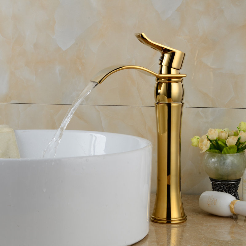 Single-Hole Single-handle Bathroom Faucet with Drain Assembly, Shiny Polished Gold