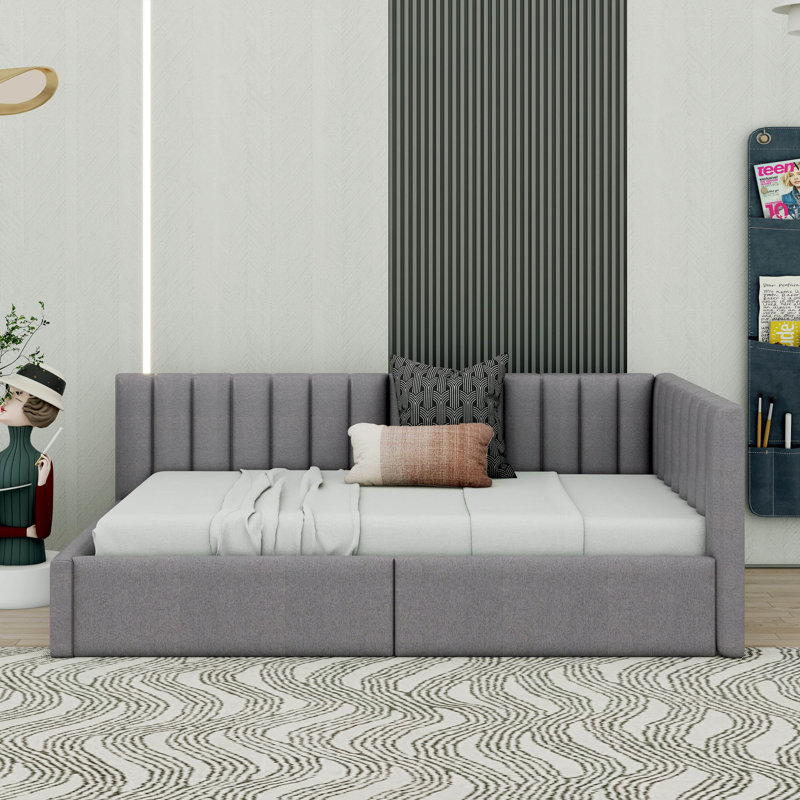 Lit simple à panneau avec rangement Mauda, gris