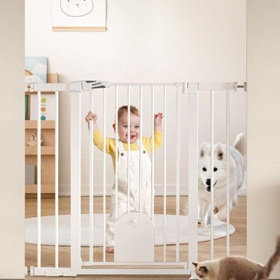 36"" Tall Auto Close Baby Gate with Small Cat Door, 29-43"" Metal Cat Gate for Doorway, Stairs, House. Easy Walk Thru Dog Gate with pet Door, Includes 4 -  PIROLIS, KY-BLZ69K-C