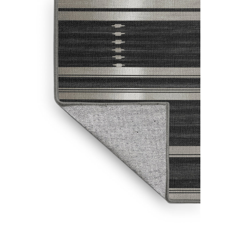  Tapis lavable rayé gris foncé argenté, Rond 7 pi