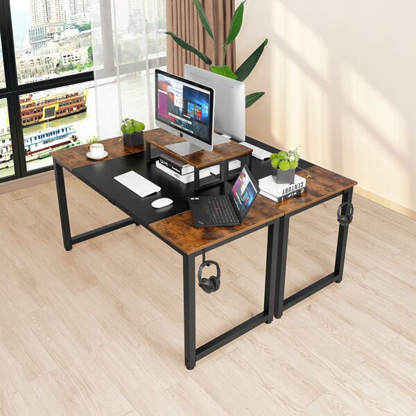 SOGES 55 inches Folding Table Computer Table Workstation No Install Needed,  Rustic Brown 