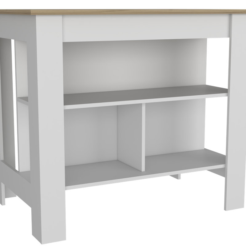 Courson Kitchen Island 2-Tier Shelf 40" Width And Large Work, Light Oak, White