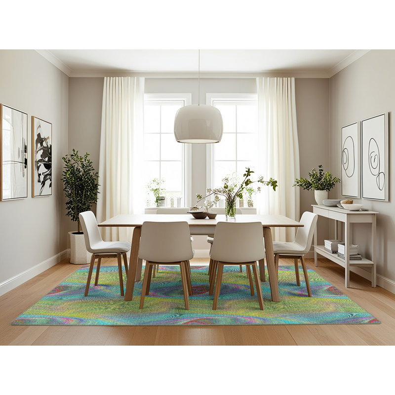 Tapis à motifs bleu / jaune, Rectangulaire 7 pi x 10 pi