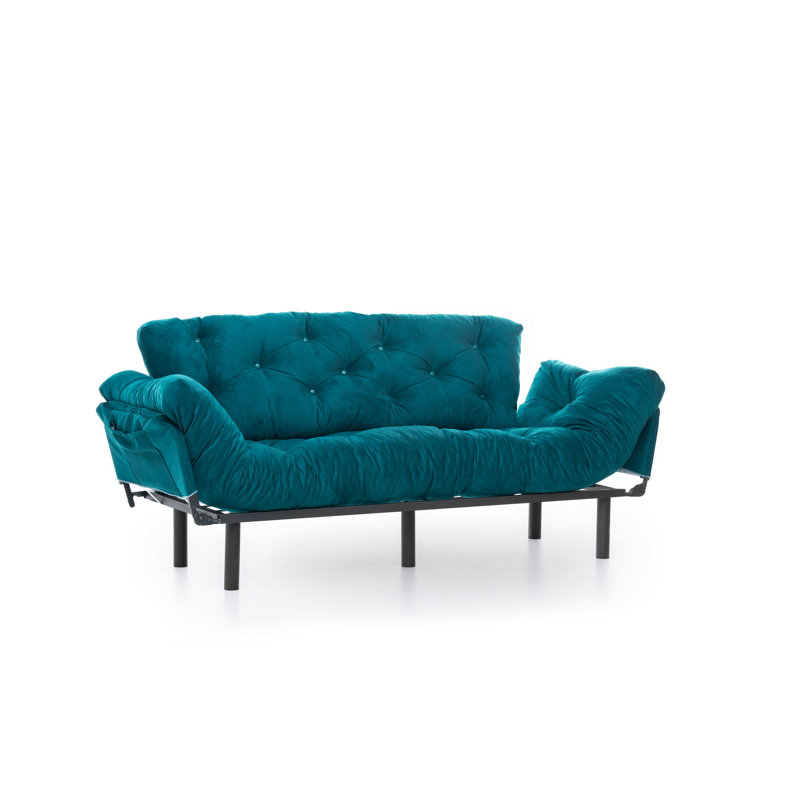 3-Seat Sofa Bed, Petrol Green, 72.8 x 33.5 x 27.6 inches | 100% Metal Frame, 100% Polyester Fabric, 24 DNS Foam Seating | 5-Levels Adjustable Arms, Max Weight Capacity: 661 lbs | Modern Industrial Design for Stylish Living Spaces