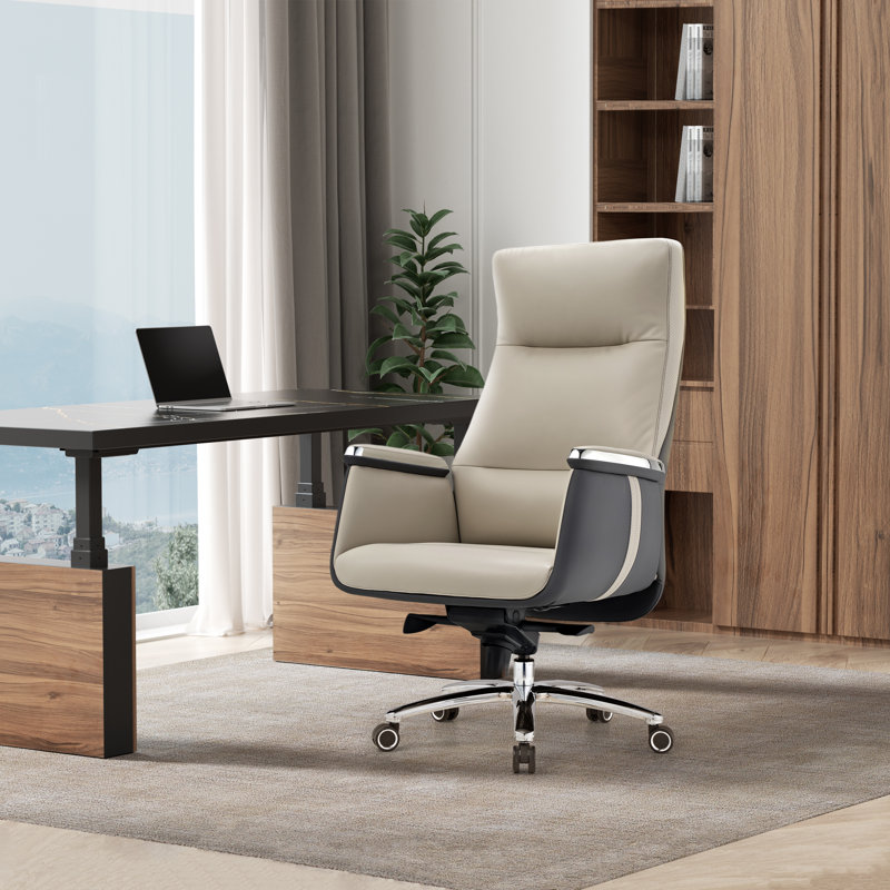 Jaedyn Executive Leather Office Chair, Beige/Gray