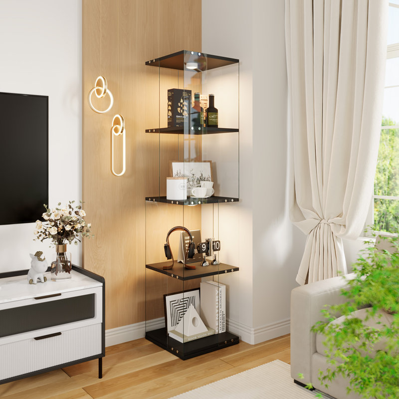 Glass 38 cm W Display Cabinet, Black