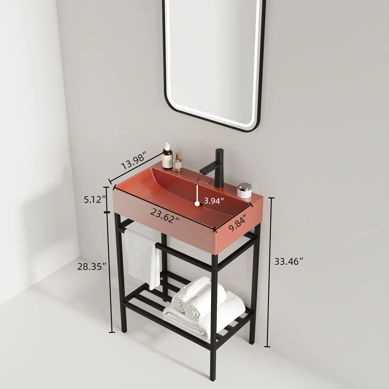 Ensemble de meuble-lavabo sur pied 24 po avec lavabo en céramique, ensemble de lavabo console sur pied, lavabo rectangulaire en céramique sans robinet