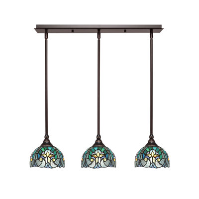 3 Light Stem Hung Linear Pendalier Shown With 7" Cypress Art Glass