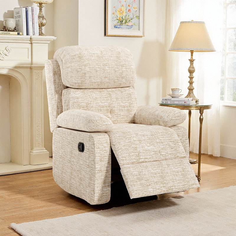 Modern Small Space Recliner Chair – Compact Swivel Design with Acacia Wood Frame & Plush Comfort, Beige