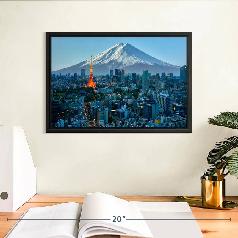 Mont Fuji, paysage urbain de Tokyo, 13 po x 9 po, Cadre flottant noir