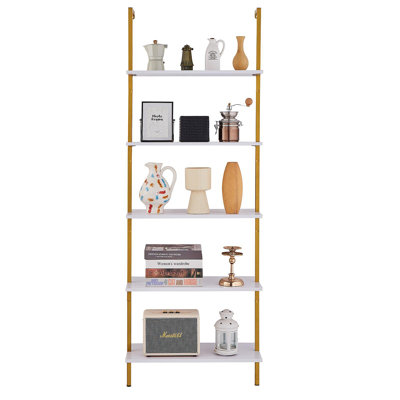 Industrial Square Pipe Shelf 5 Tier 24X11.8In Wall-Mount Gold White