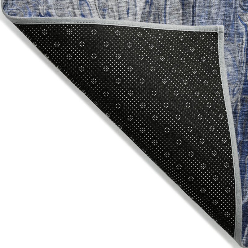 Tapis extérieur lavable abstrait bleu denim 5 pi x 8 pi bleu et bleu marine