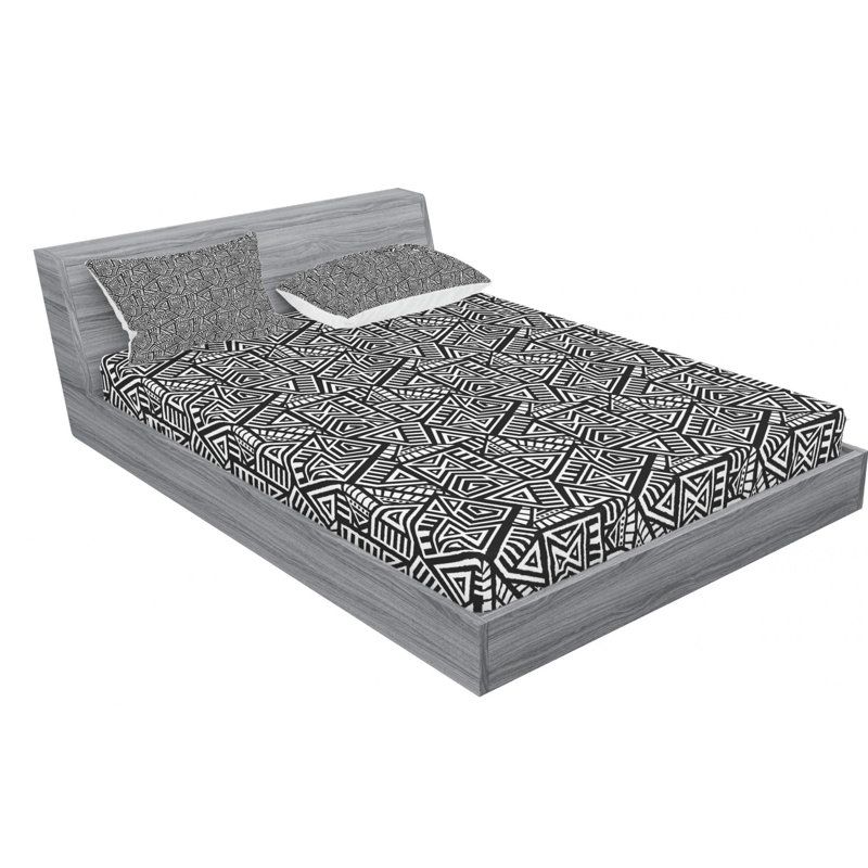 Microfiber Geometric Sheet Set, Full Sheet Set with Fitted Sheet