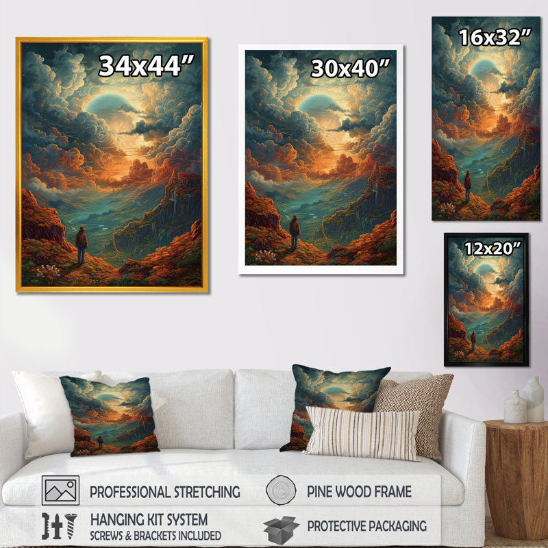 Thick Clouds Over The Valley II, reproduction d'art sur toile, H 20 po x l 12 po x P 1 po, Cadre photo noir